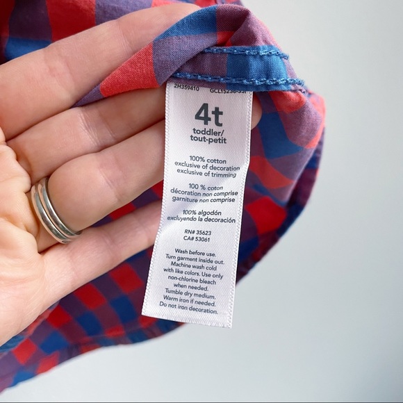 Carters Blue and Orange Check Button Down Shirt Dinosaur Boys SZ 4 - Picture 4 of 5